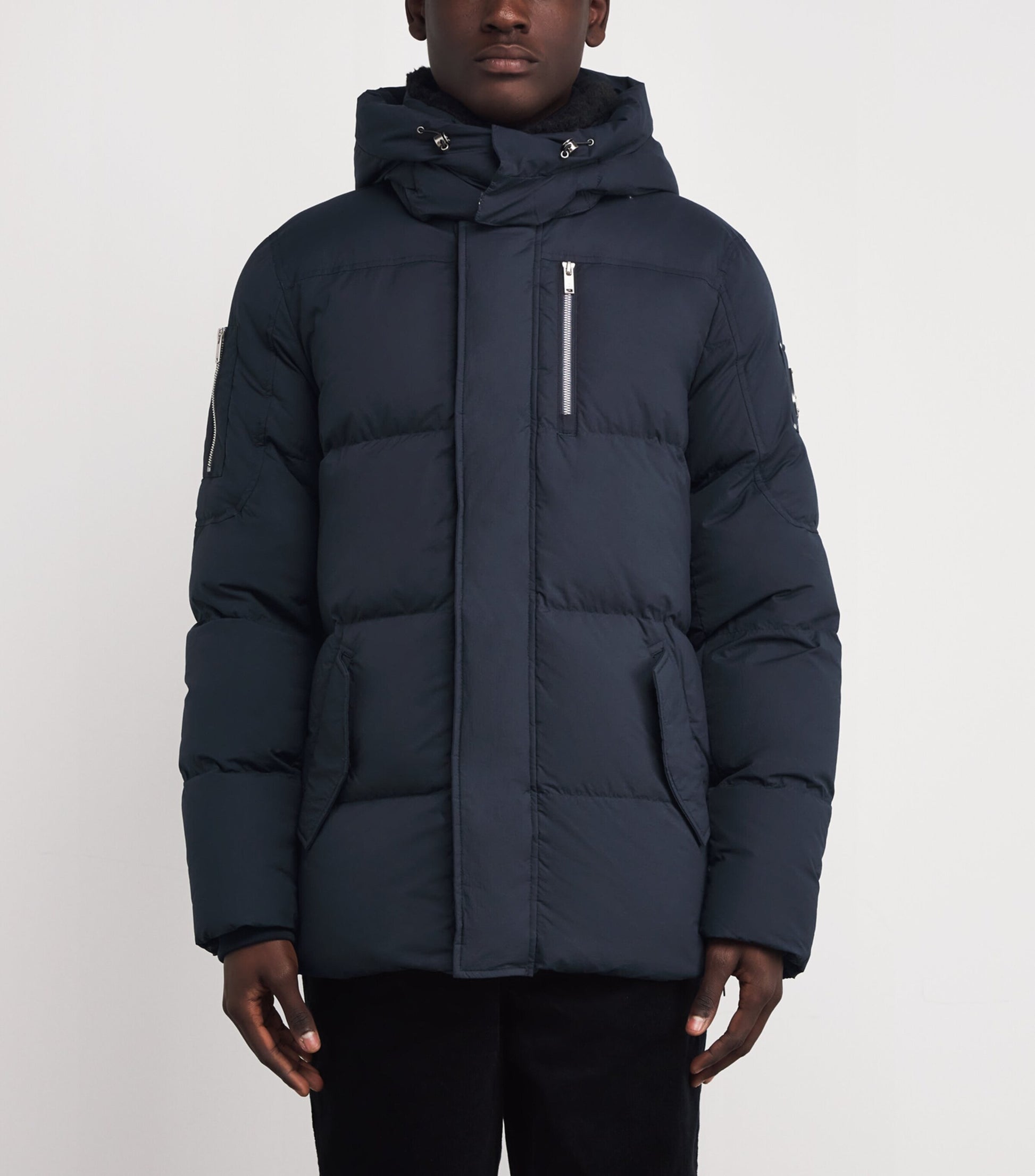 Moose Knuckles Navy Down Shearling-Trim 3Q Jacket
