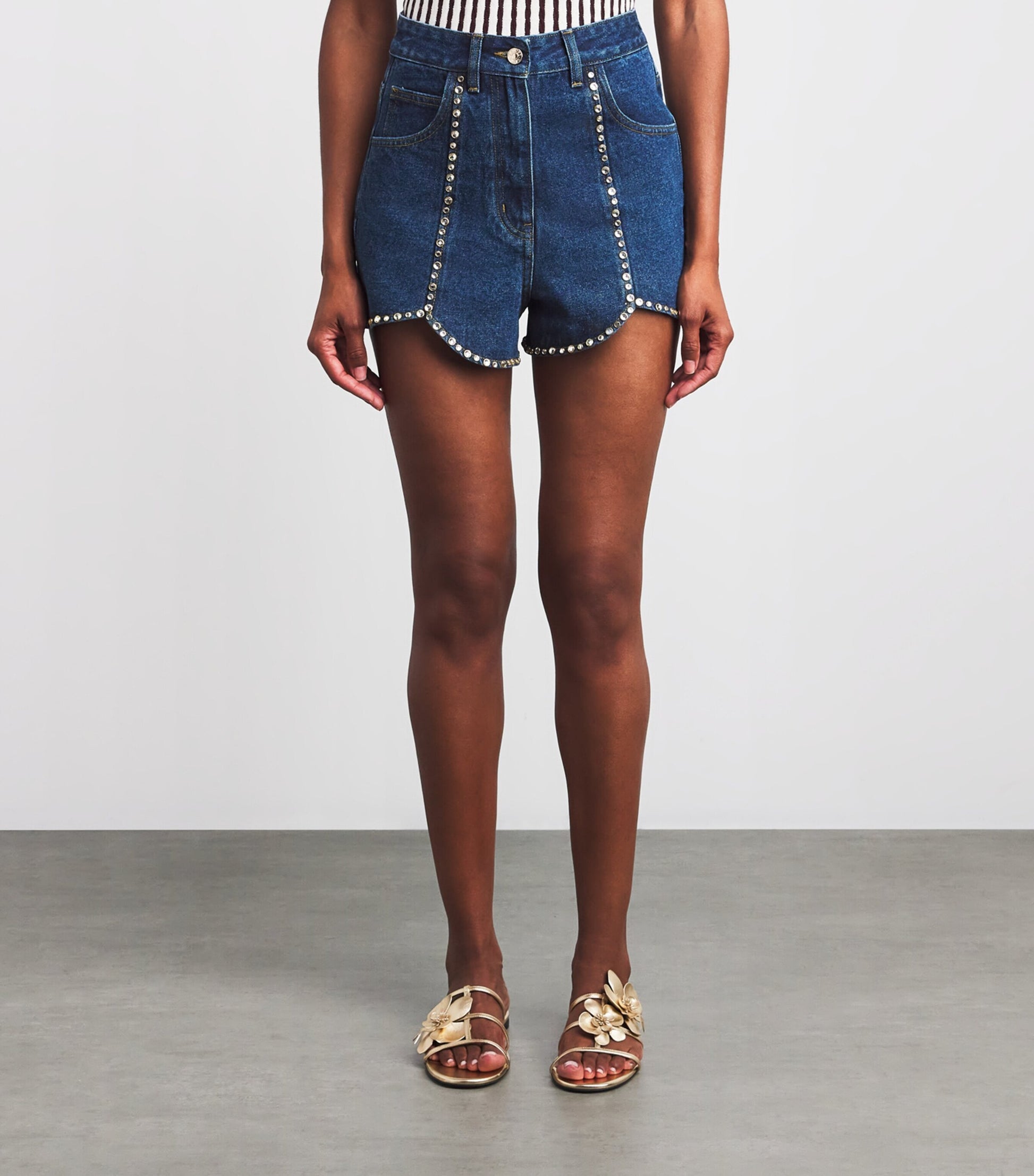 Blue Denim Rhinestone-Embellished Shorts