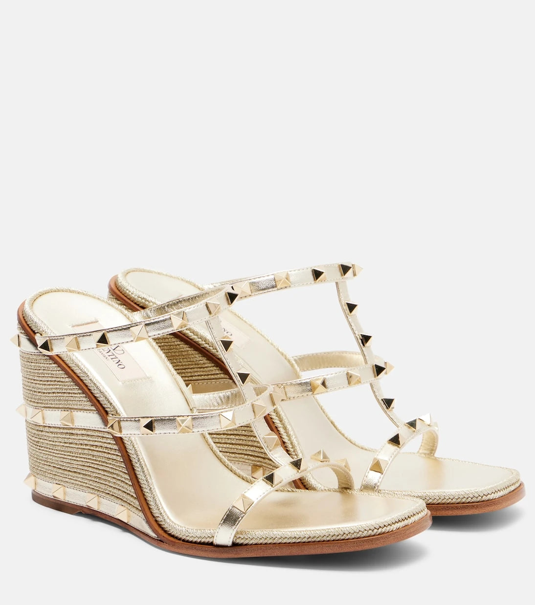 Valentino Garavani - Rockstud metallic leather espadrille wedges