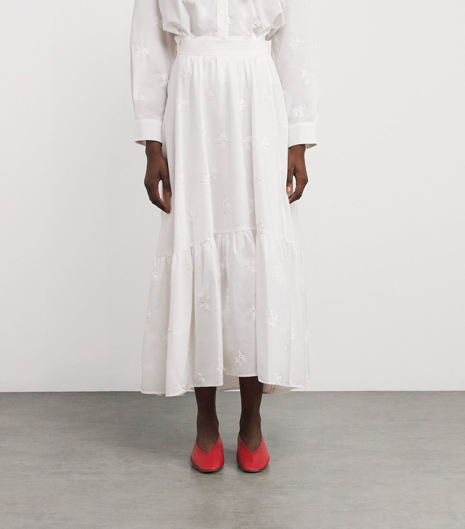 Maje White Sequin-Embroidered Maxi Skirt