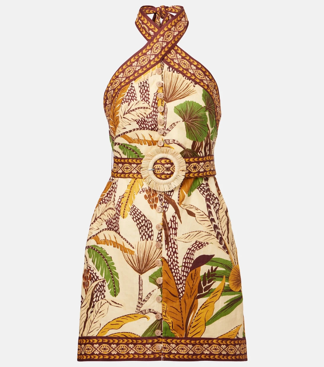 Farm Rio - Foliage Sketch linen minidress
