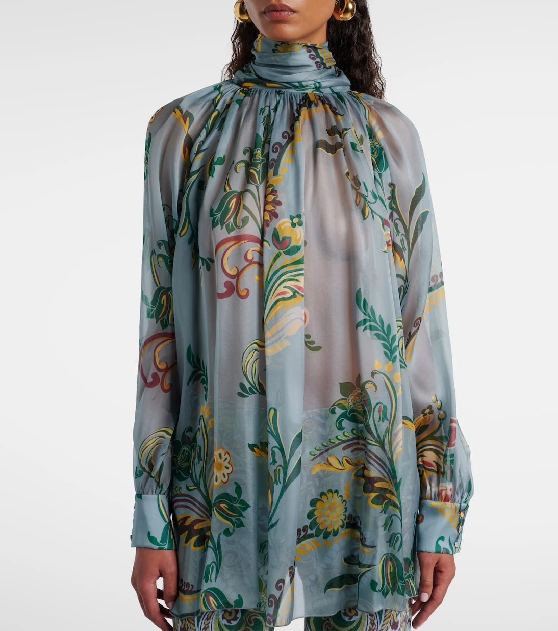Etro - Printed ruched silk top