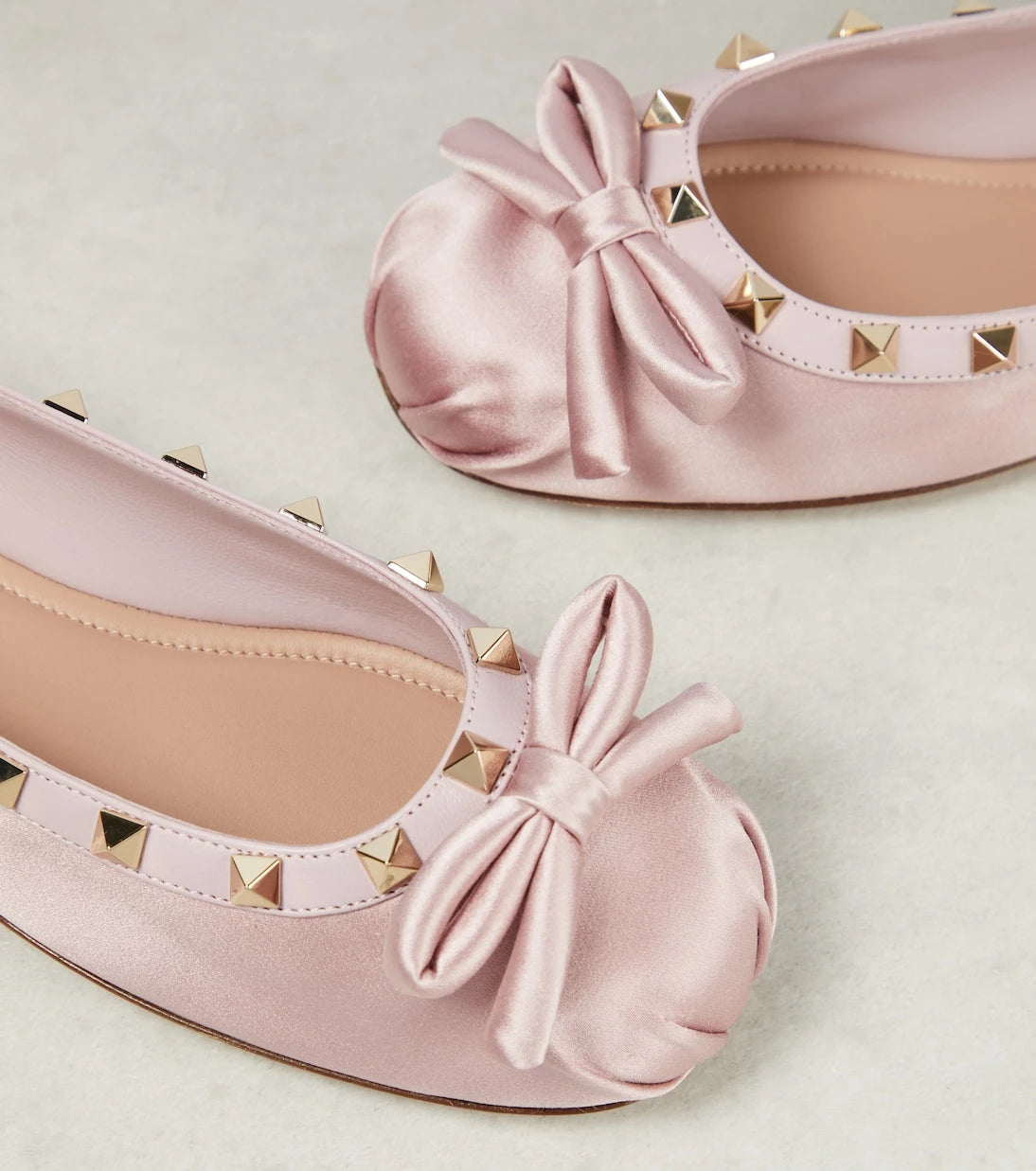 Valentino Garavani - Rockstud leather-trimmed satin ballet flats