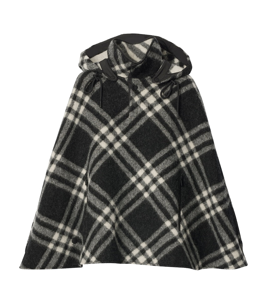 Burberry Black Wool Check Poncho