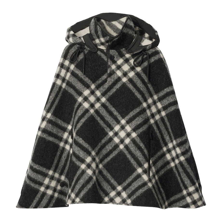 Burberry Black Wool Check Poncho