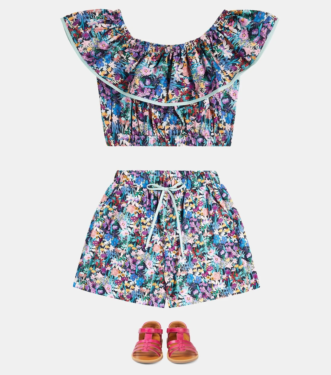 Paade Mode - Ruffled floral cotton crop top