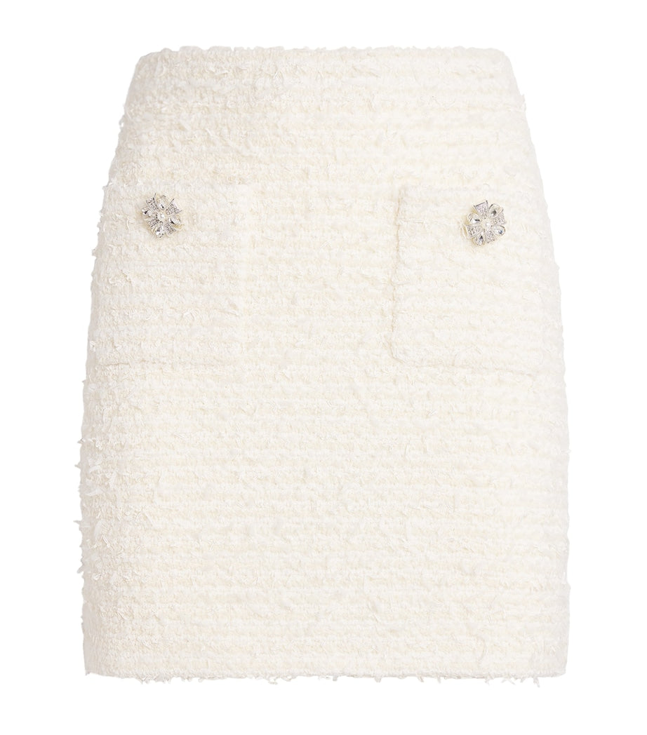 Self-Portrait Ivory Bouclé Embellished Mini Skirt
