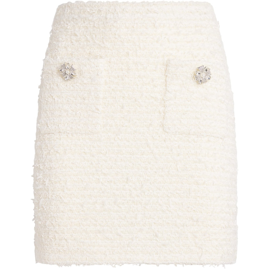 Self-Portrait Ivory Bouclé Embellished Mini Skirt