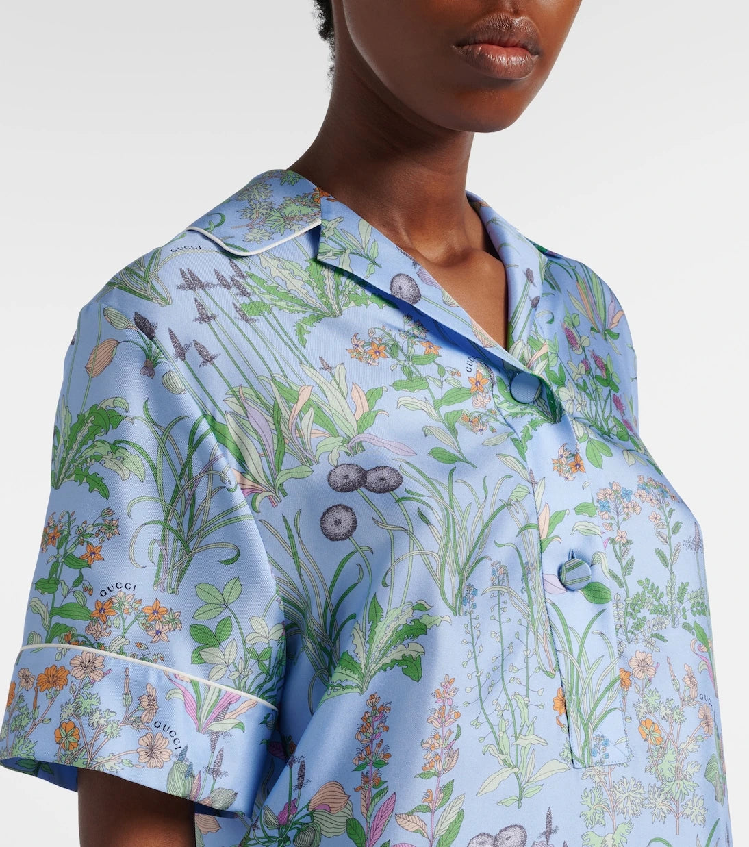 Gucci - Floral silk satin polo shirt