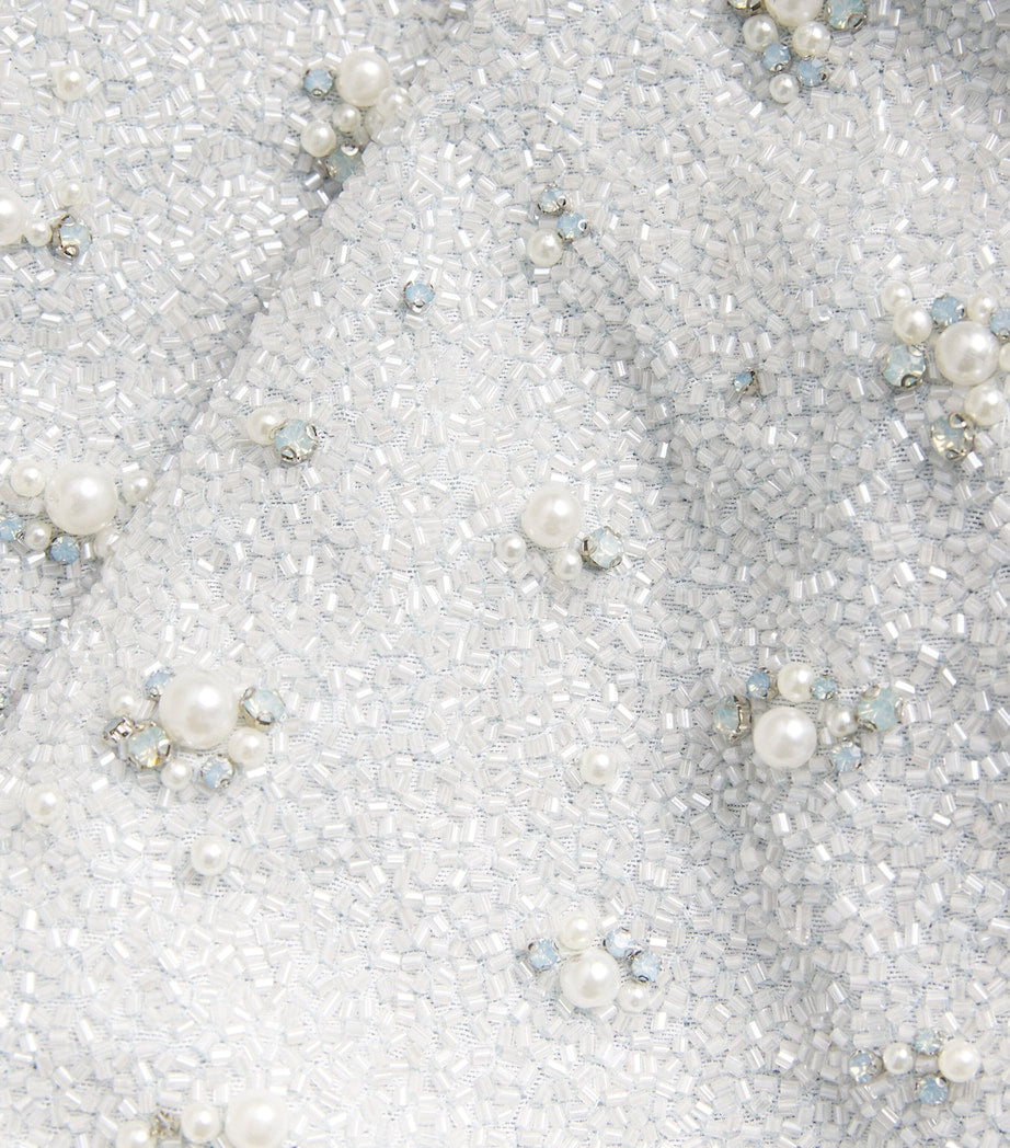 Clio Peppiatt Blue Feather-Trim Mini Dress