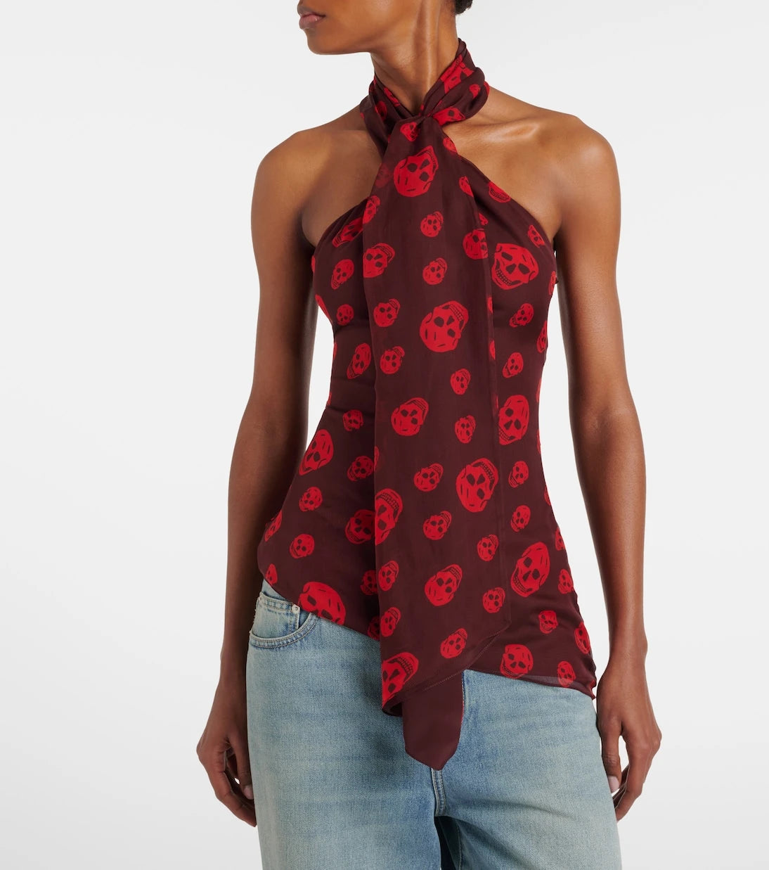 McQueen - Skull halterneck silk top