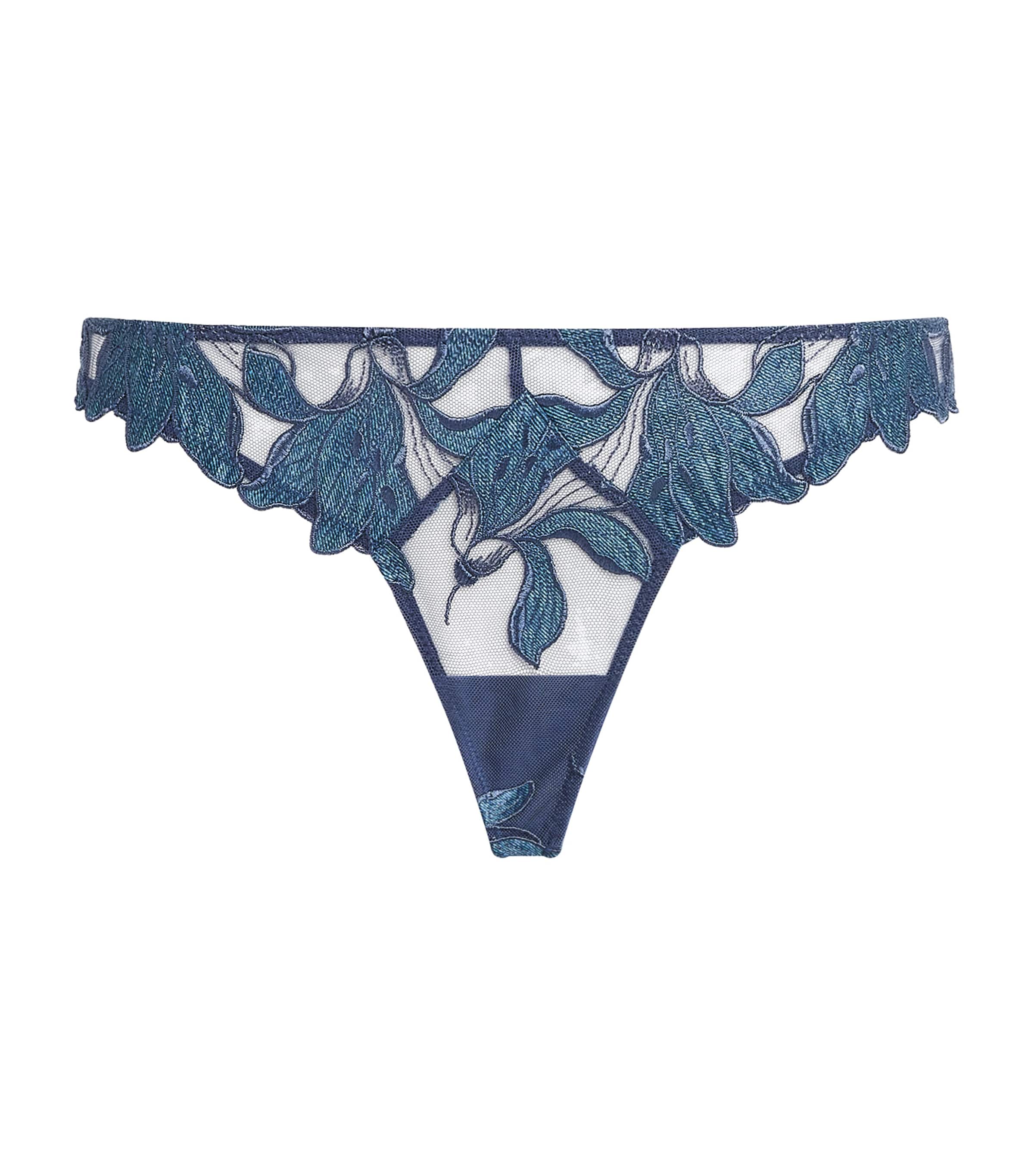 Fleur Du Mal Blue Lily Embroidered Hipster Thong