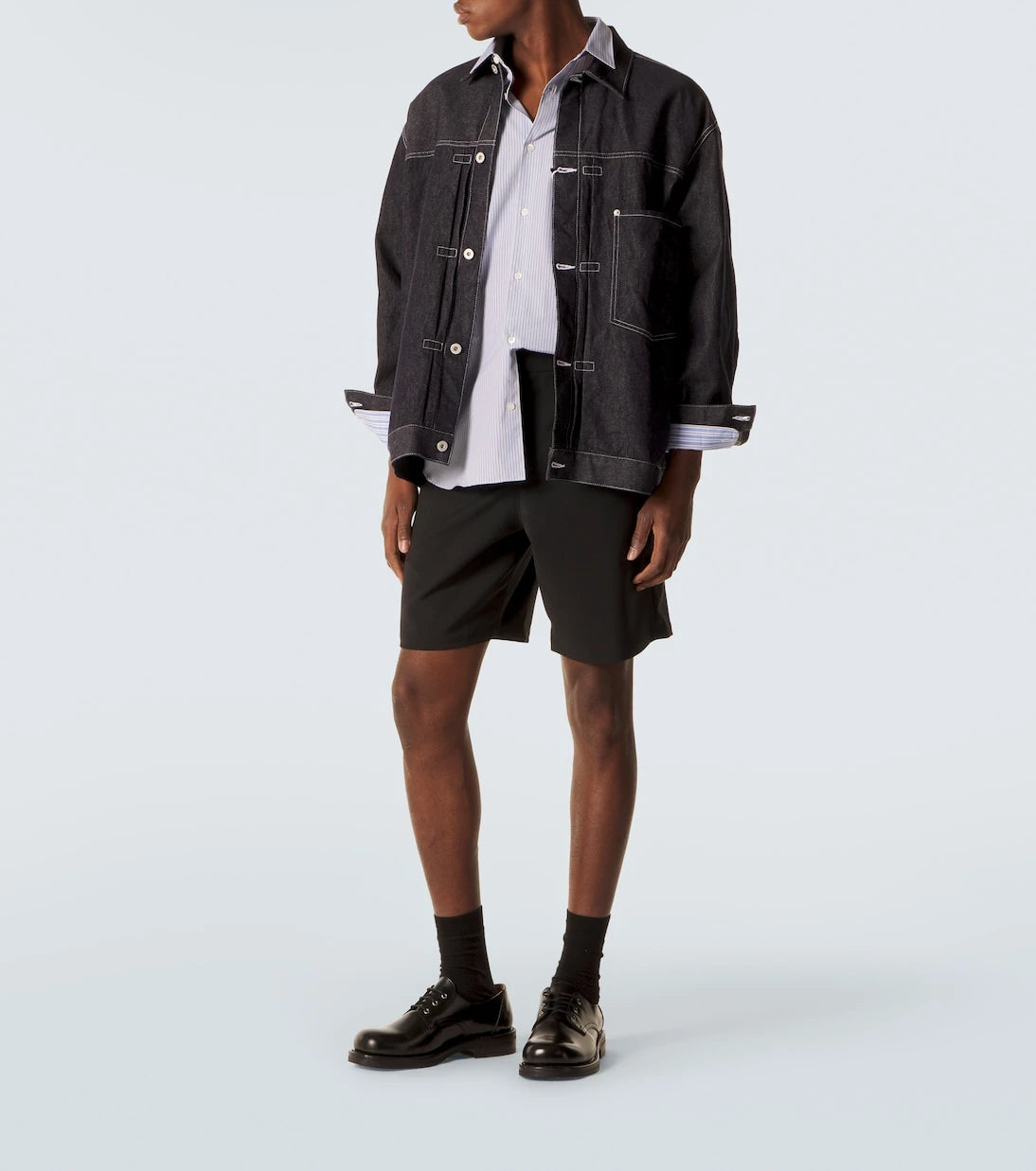 Comme des Garçons Homme - Katmanlı çizgili pamuklu poplin gömlek