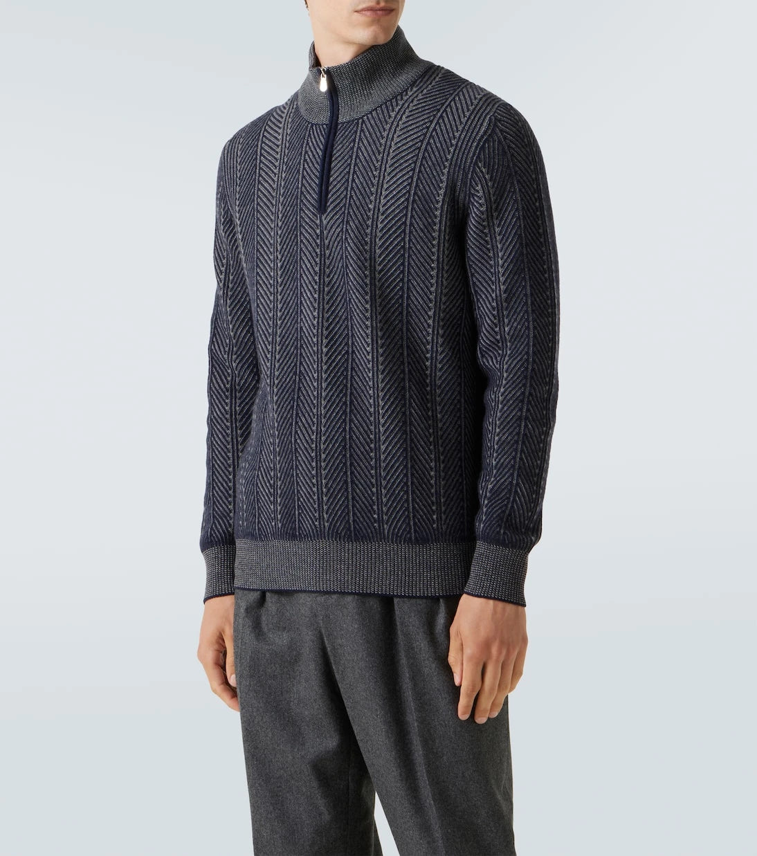 Brunello Cucinelli - Balıksırtı kaşmir yarım fermuarlı süveter