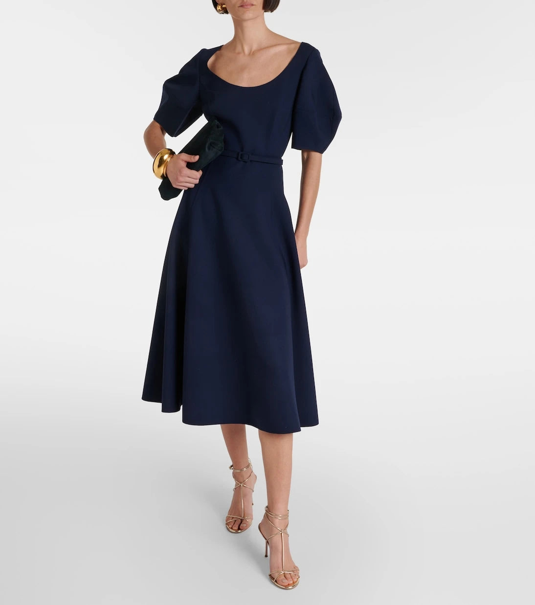 Oscar de la Renta - Puff-sleeve wool-blend midi dress