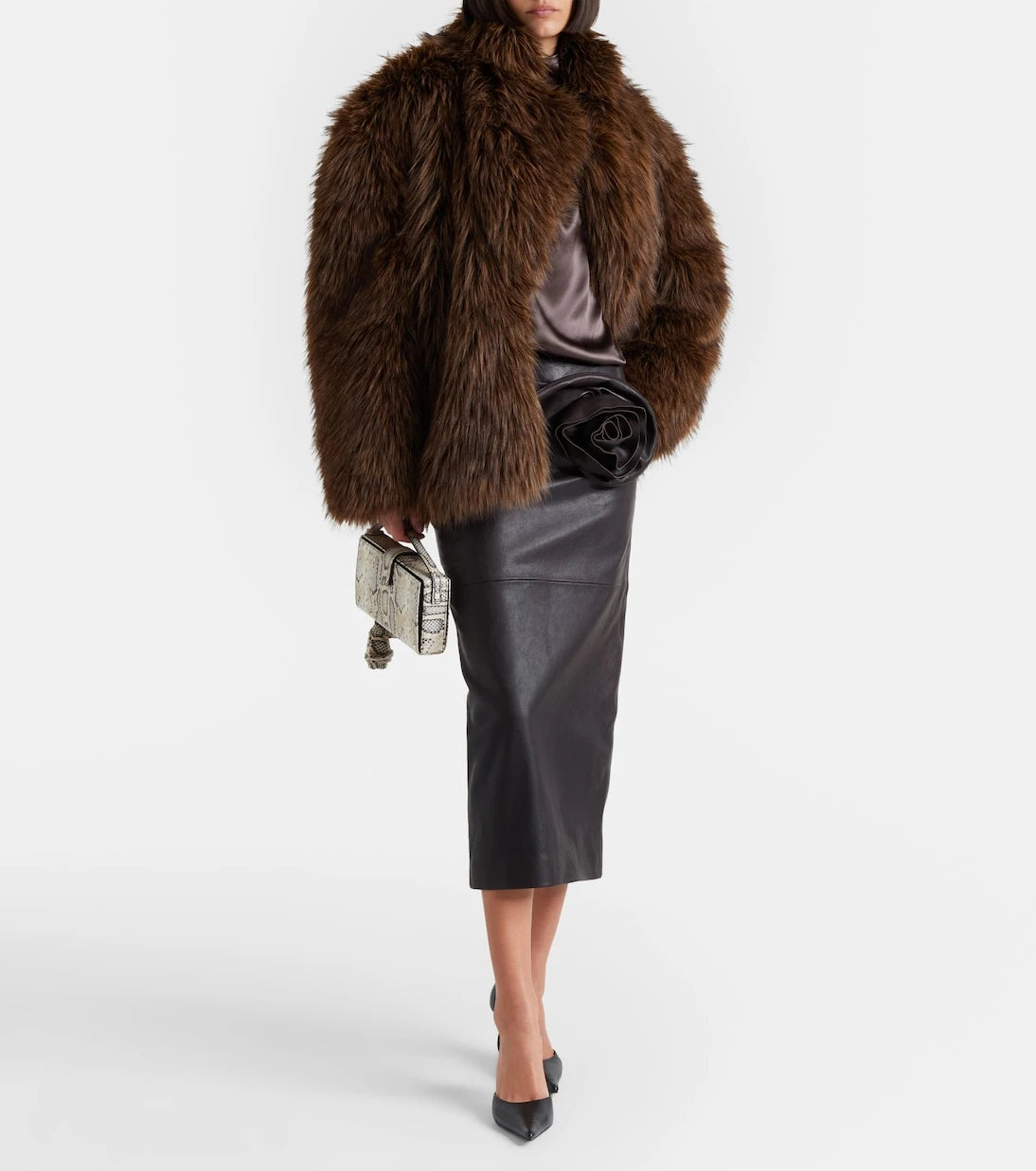 Magda Butrym - Floral-appliqué leather midi skirt