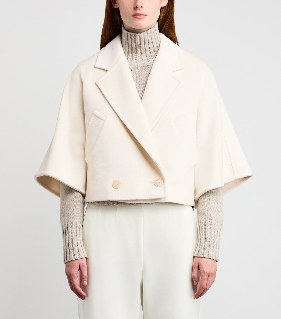 Max Mara White Wool-Cashmere Cropped Coat