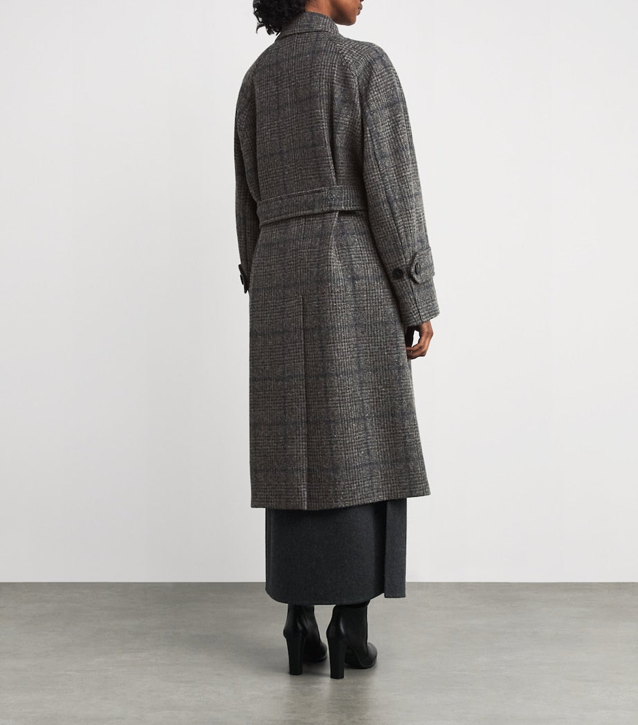 Grey Wool Tweed Prince of Wales Check Overcoat