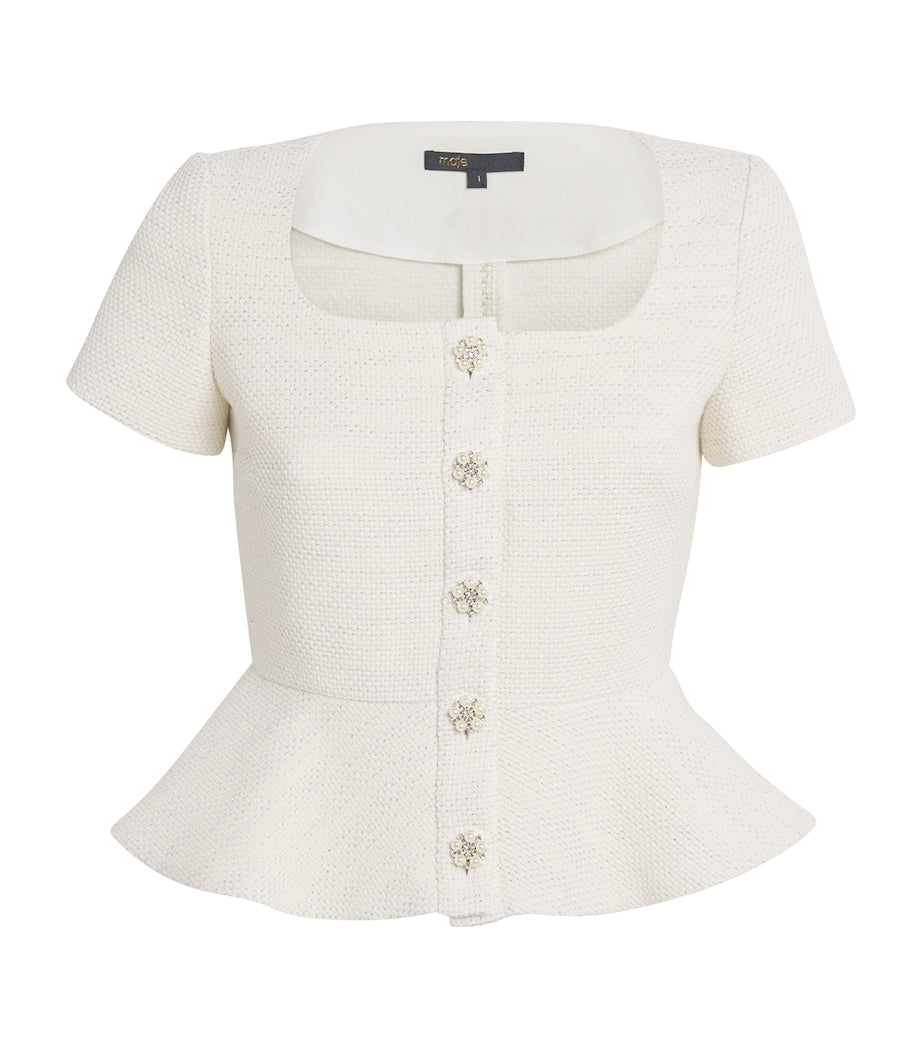 Maje White Tweed Peplum Top