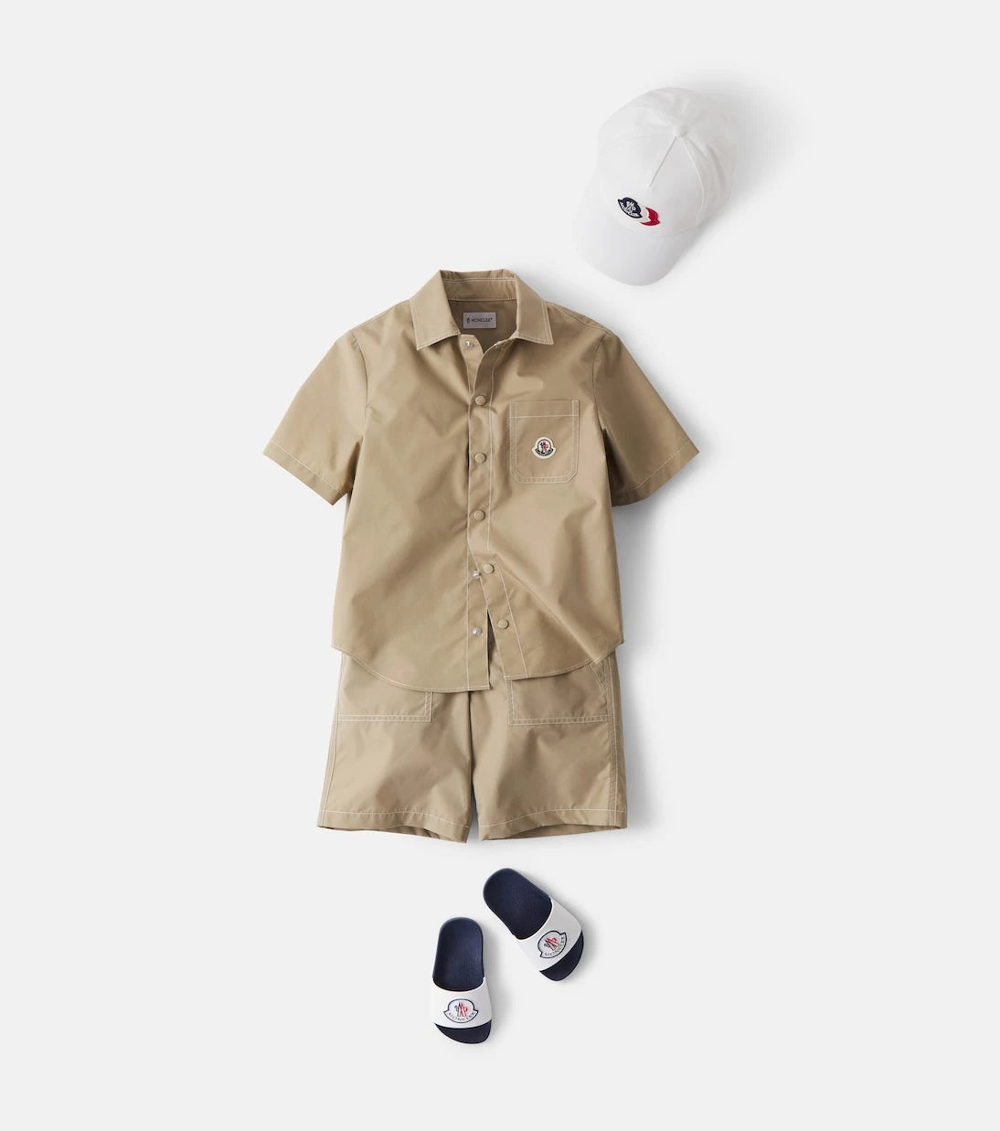 Moncler Enfant - قميص بوبلين من مزيج القطن بشعار العلامة