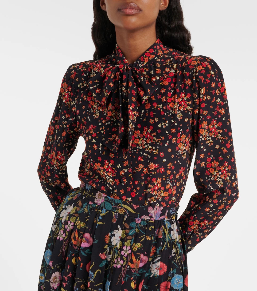 Gucci - Bow-detail floral silk blouse