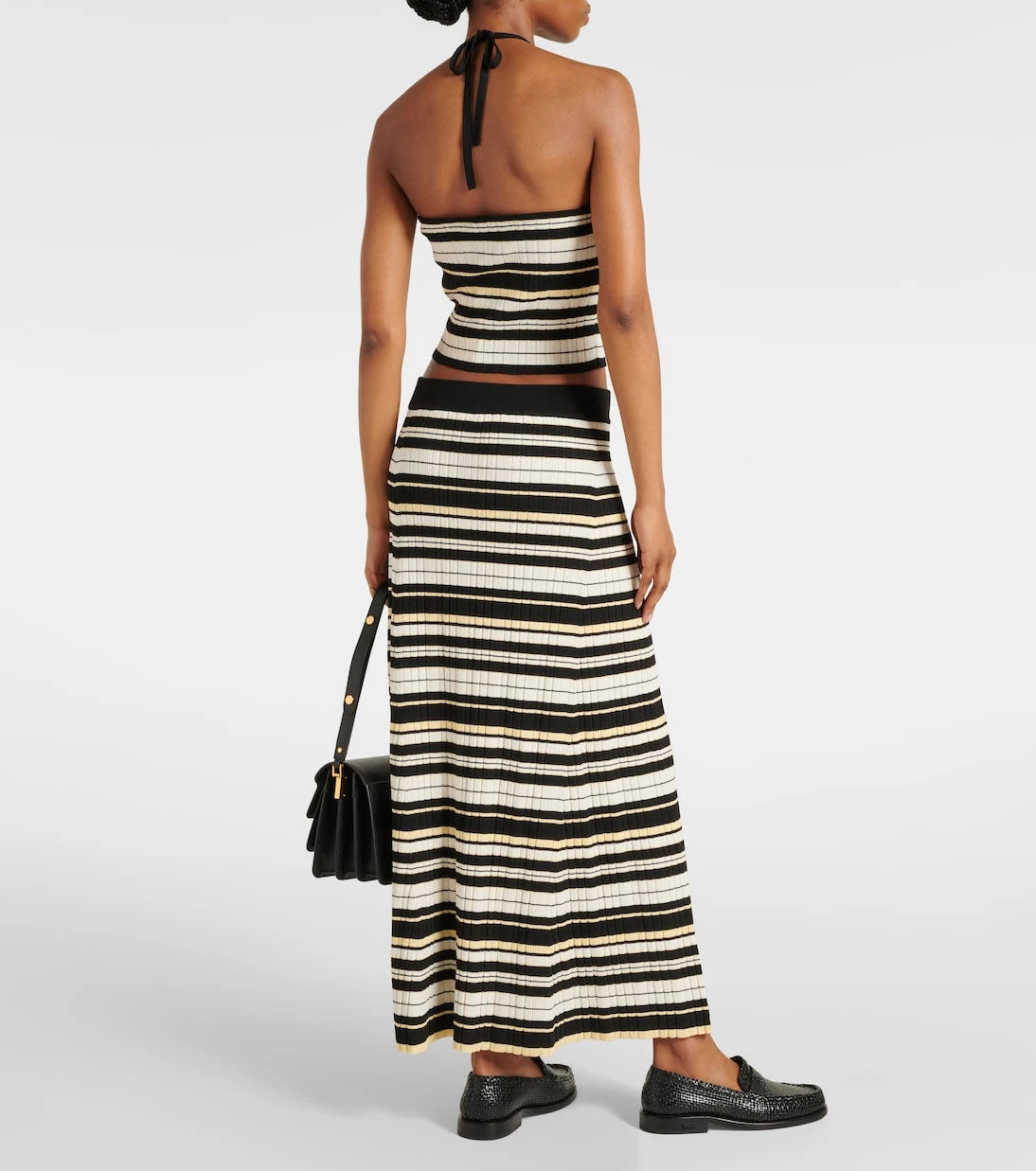 Ganni - Ribbed-knit striped midi skirt