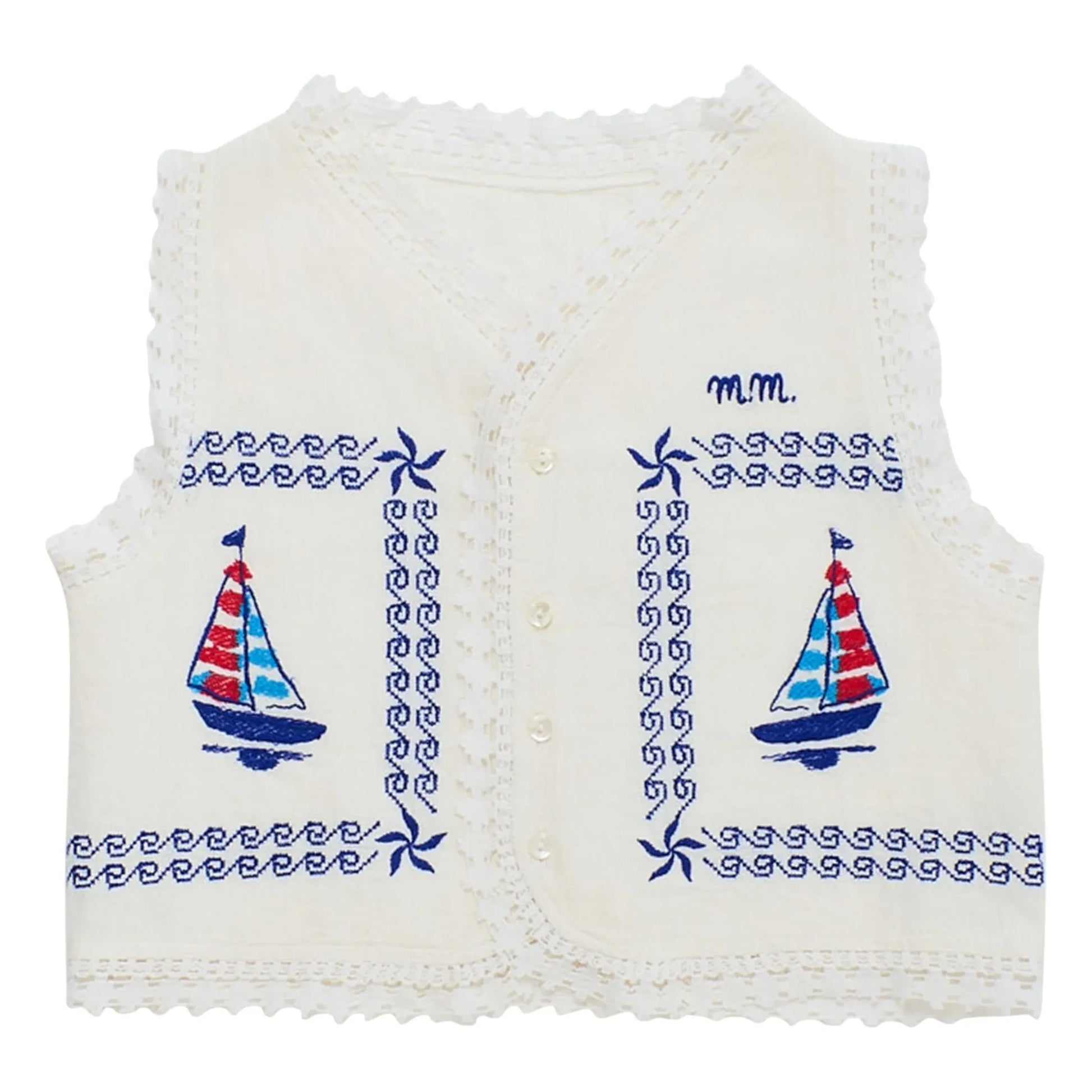 Maison Mangostan - Voiles Embroidered Vest | White