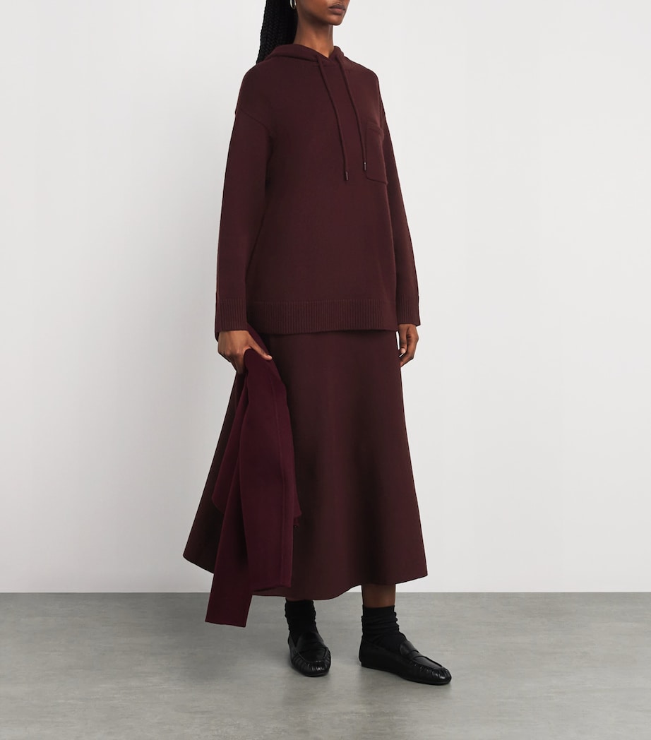 Max Mara Red Wool-Cashmere Knitted Midi Skirt