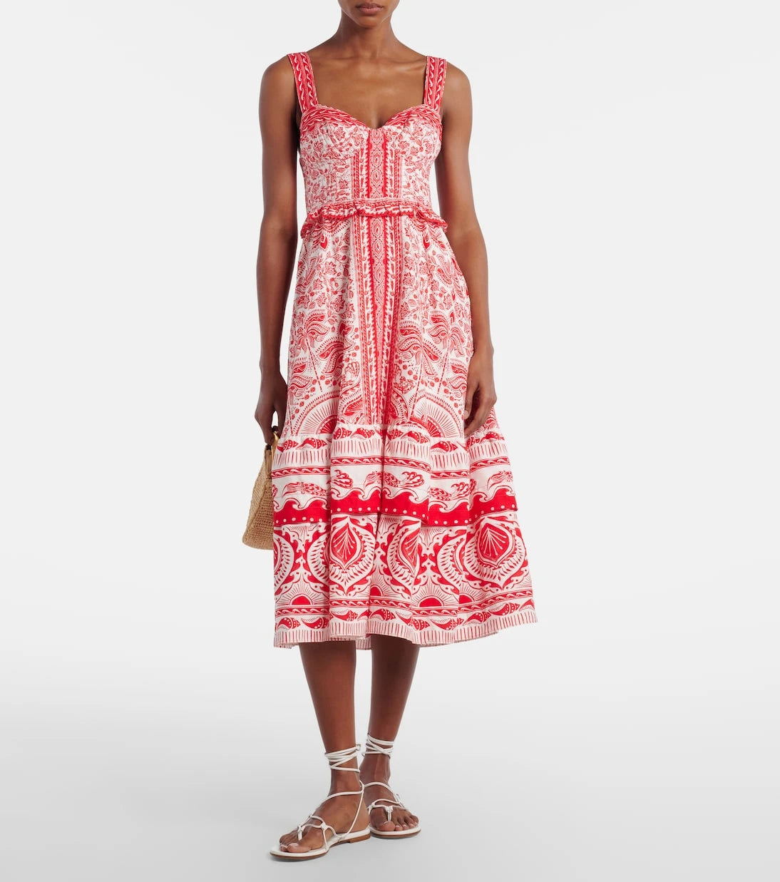 Farm Rio - River Ride linen-blend bustier dress