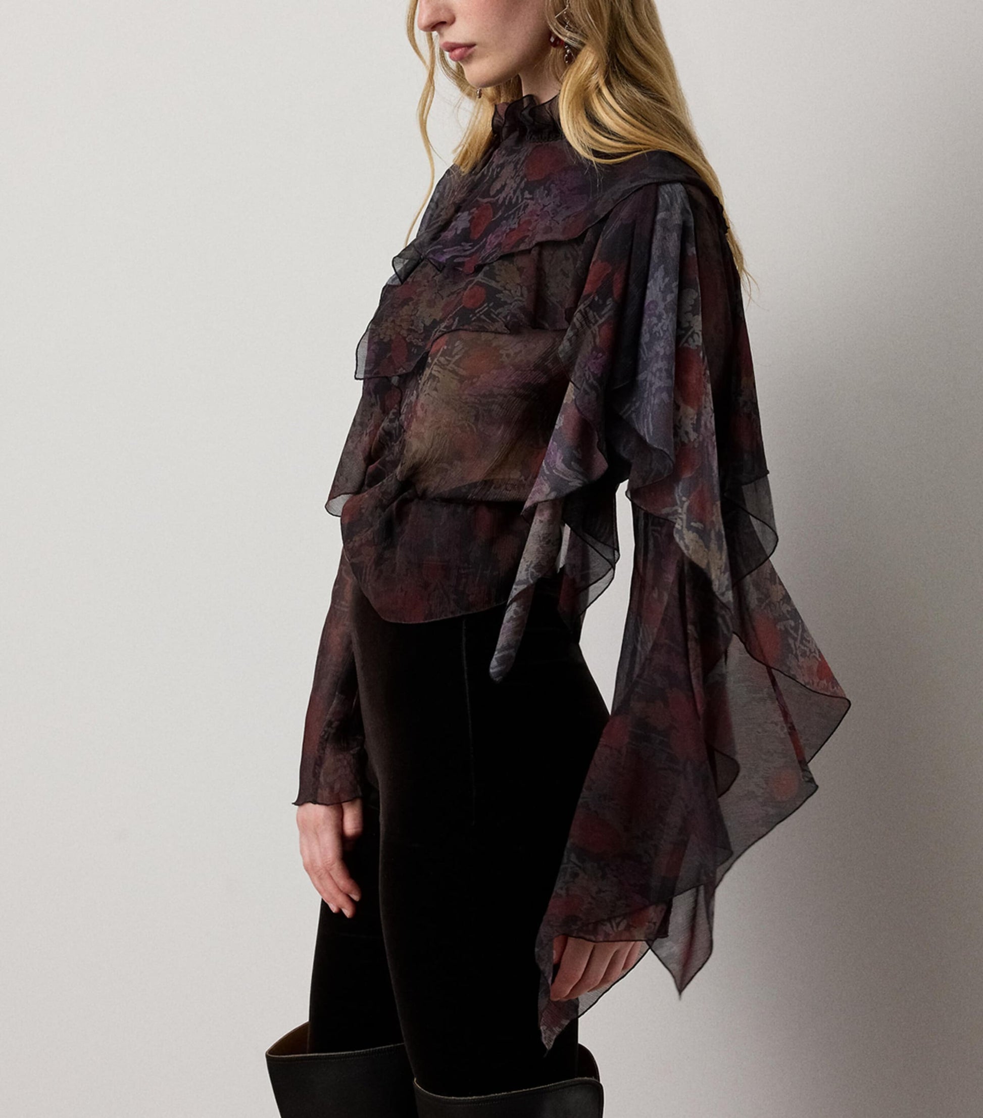 Silk Chiffon Ruffle-Trim Ilene Blouse