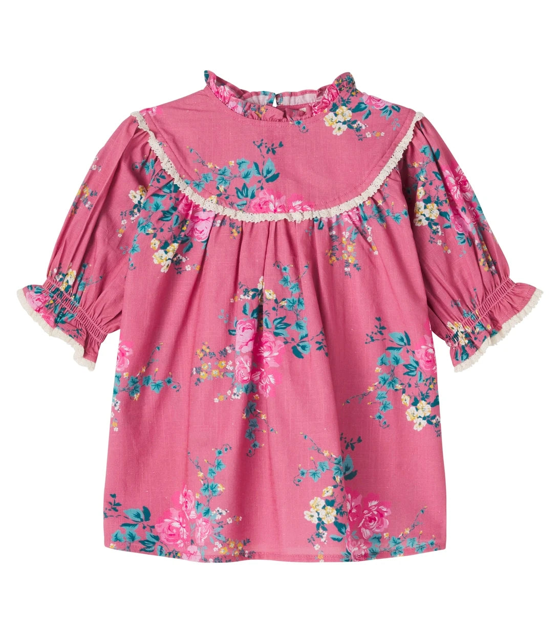 C'era Una Volta - Floral lace-trimmed cotton top
