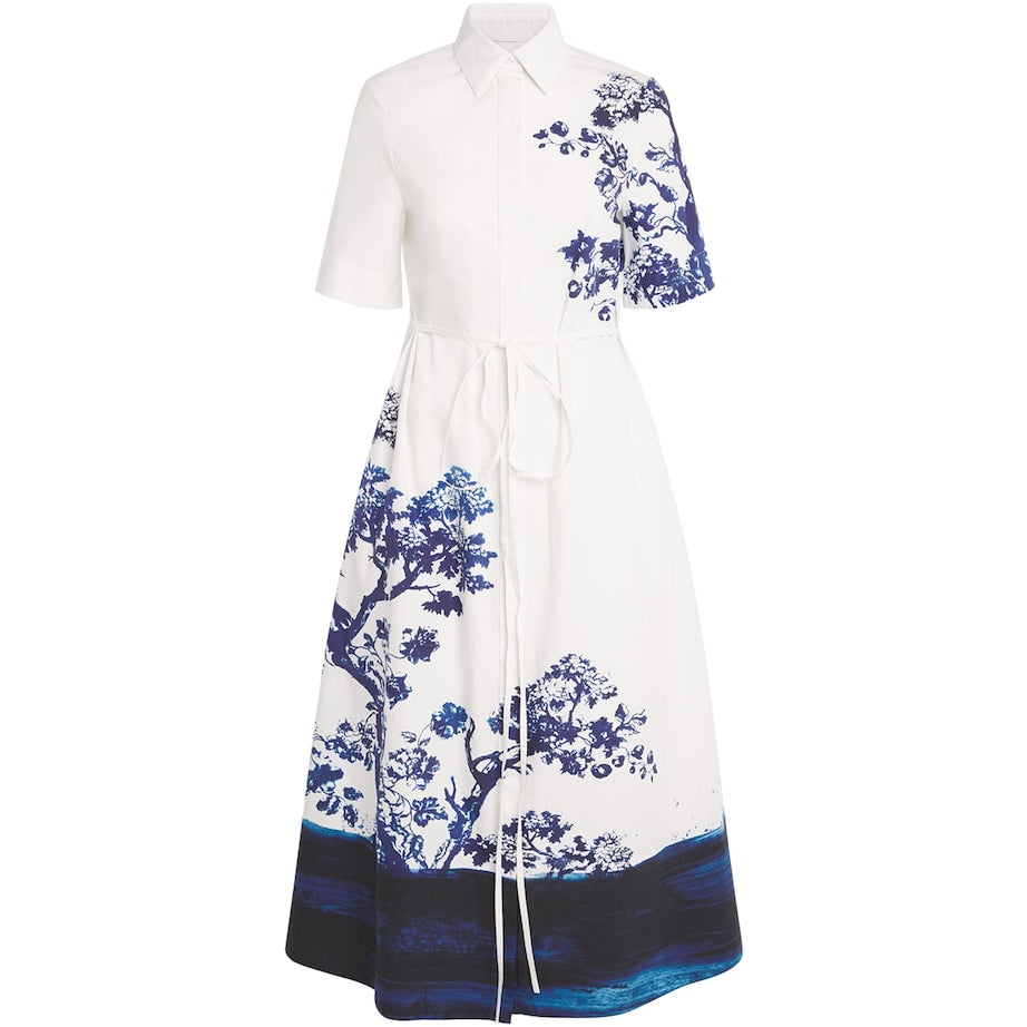 Cotton Floral Midi Shirt Dress