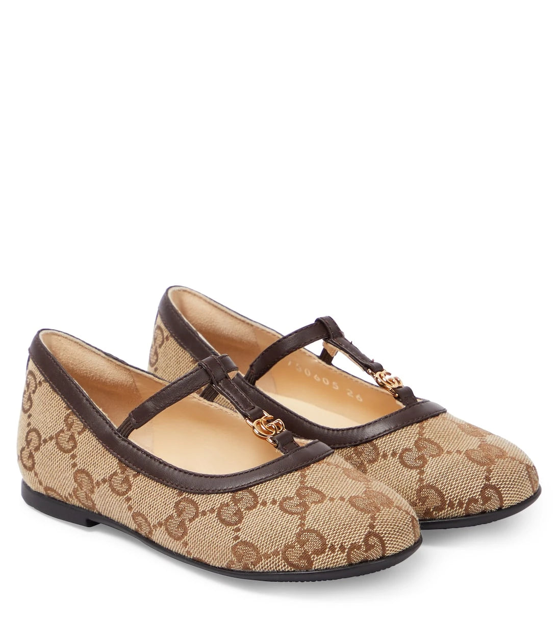 Gucci Kids - حذاء باليه مسطح مزين بجلد شعار GG المزدوج