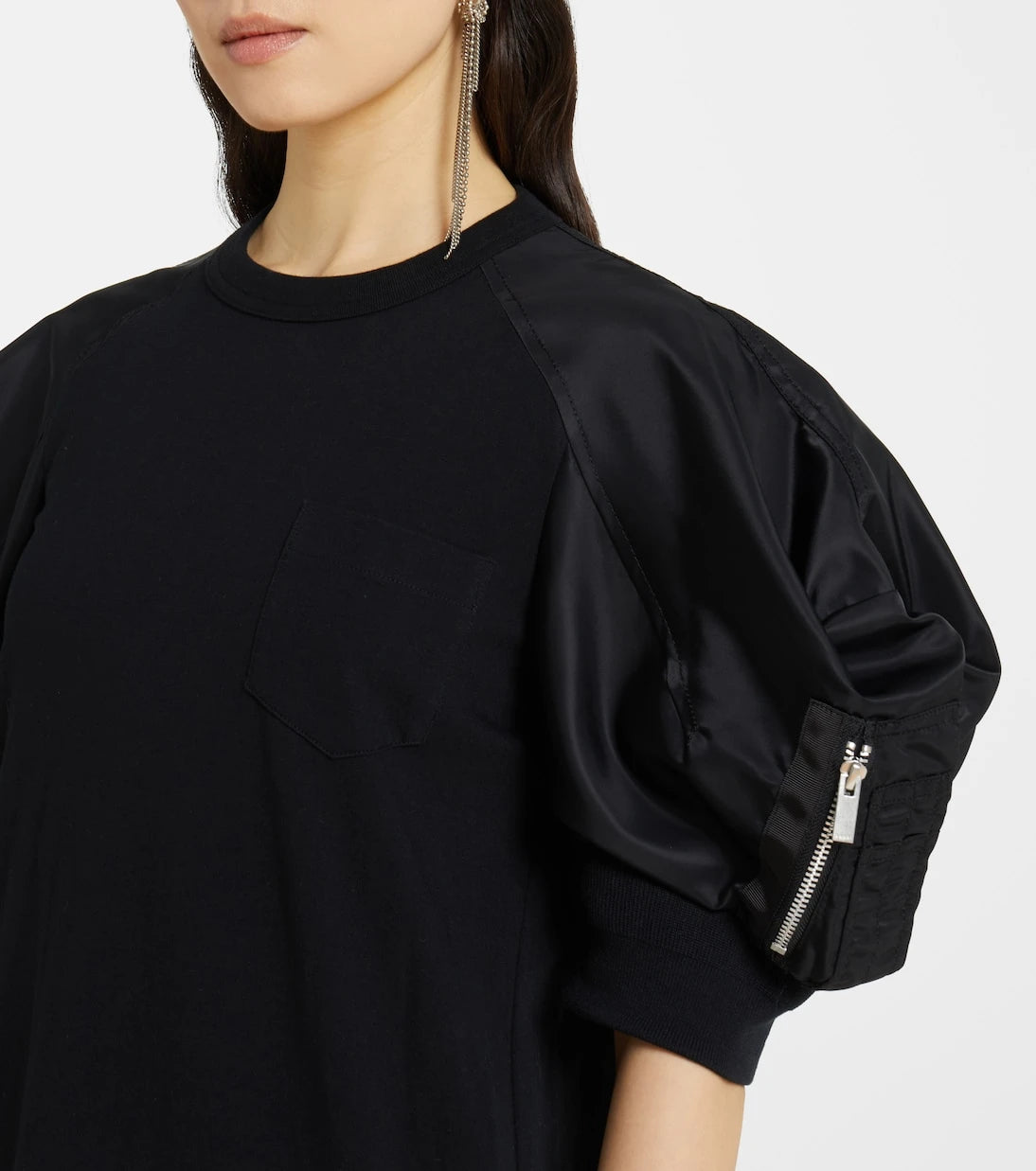 Sacai - Puff-sleeve cotton-blend jersey midi dress