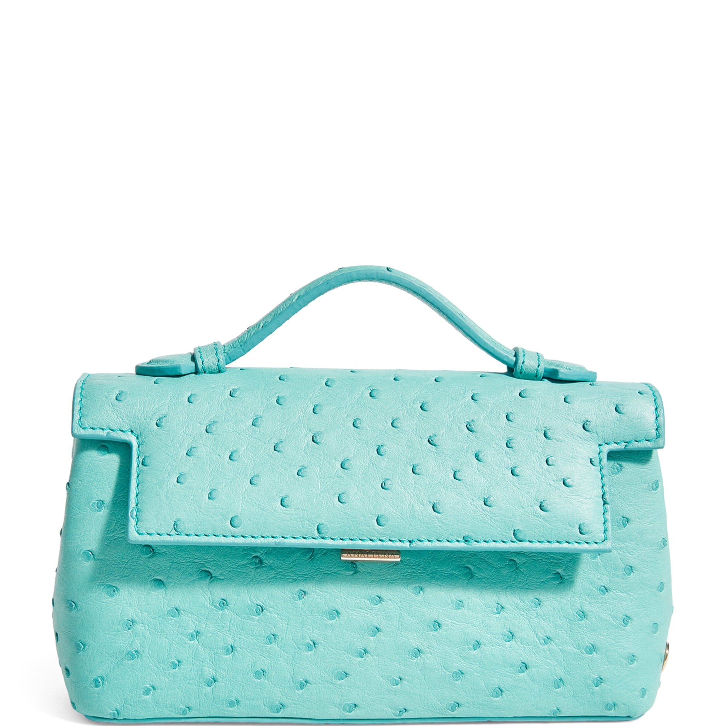 Analeena Blue Ostrich Leather Top-Handle Bag