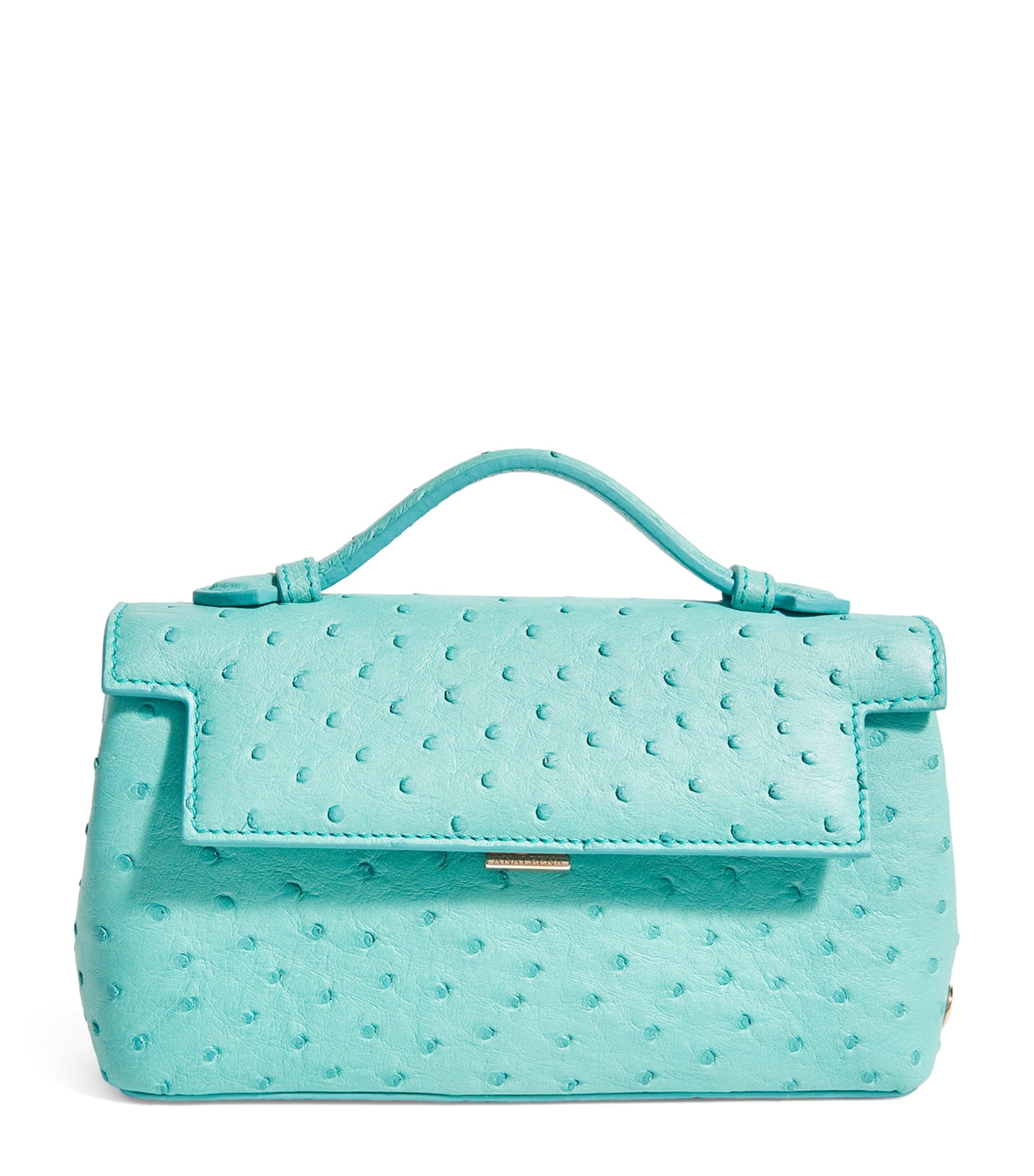 Analeena Blue Ostrich Leather Top-Handle Bag