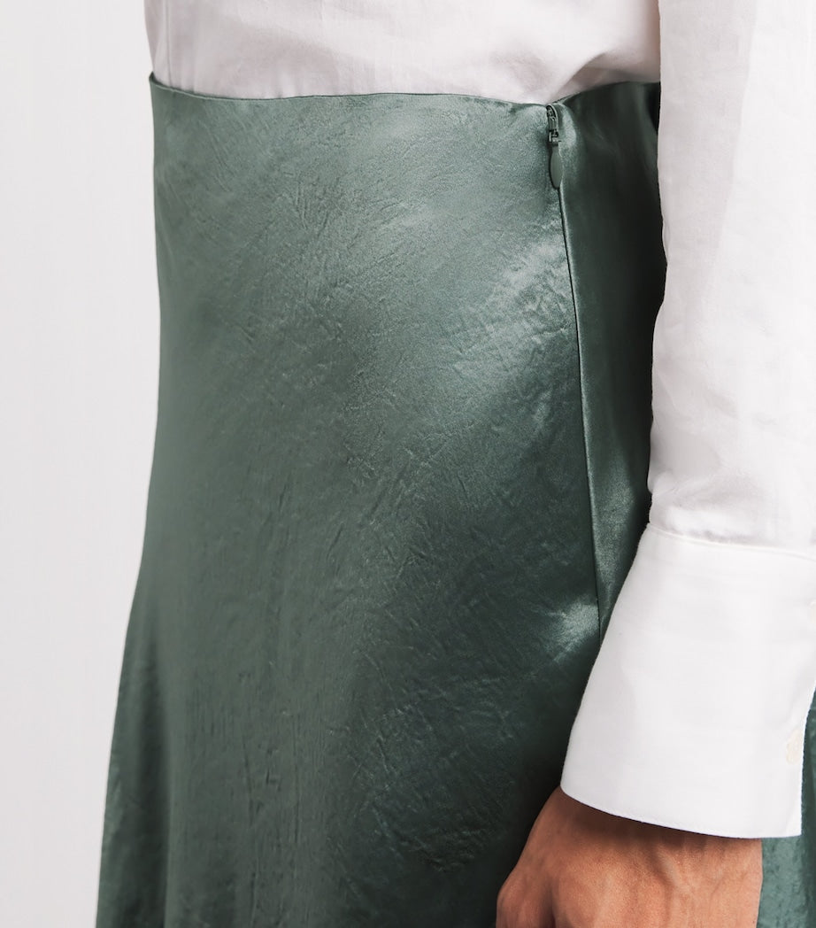 Vince Green Satin Crinkled Bias-Cut Maxi Skirt