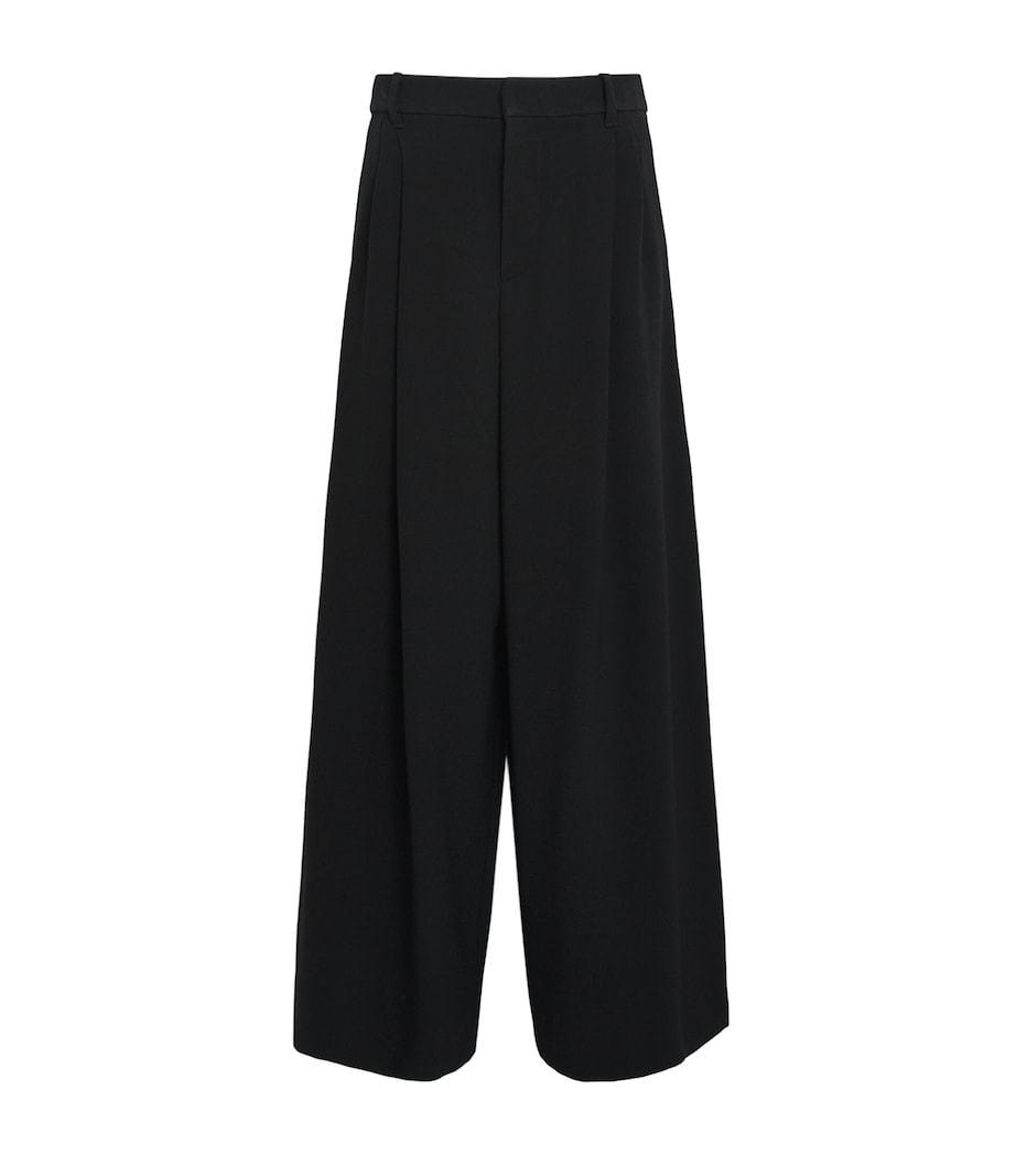 Black Double-Pleat Wide-Leg Trousers