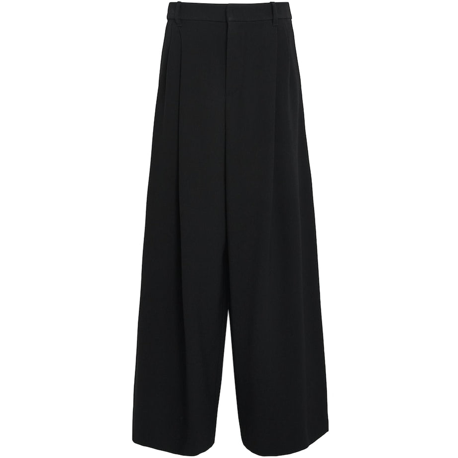 Black Double-Pleat Wide-Leg Trousers