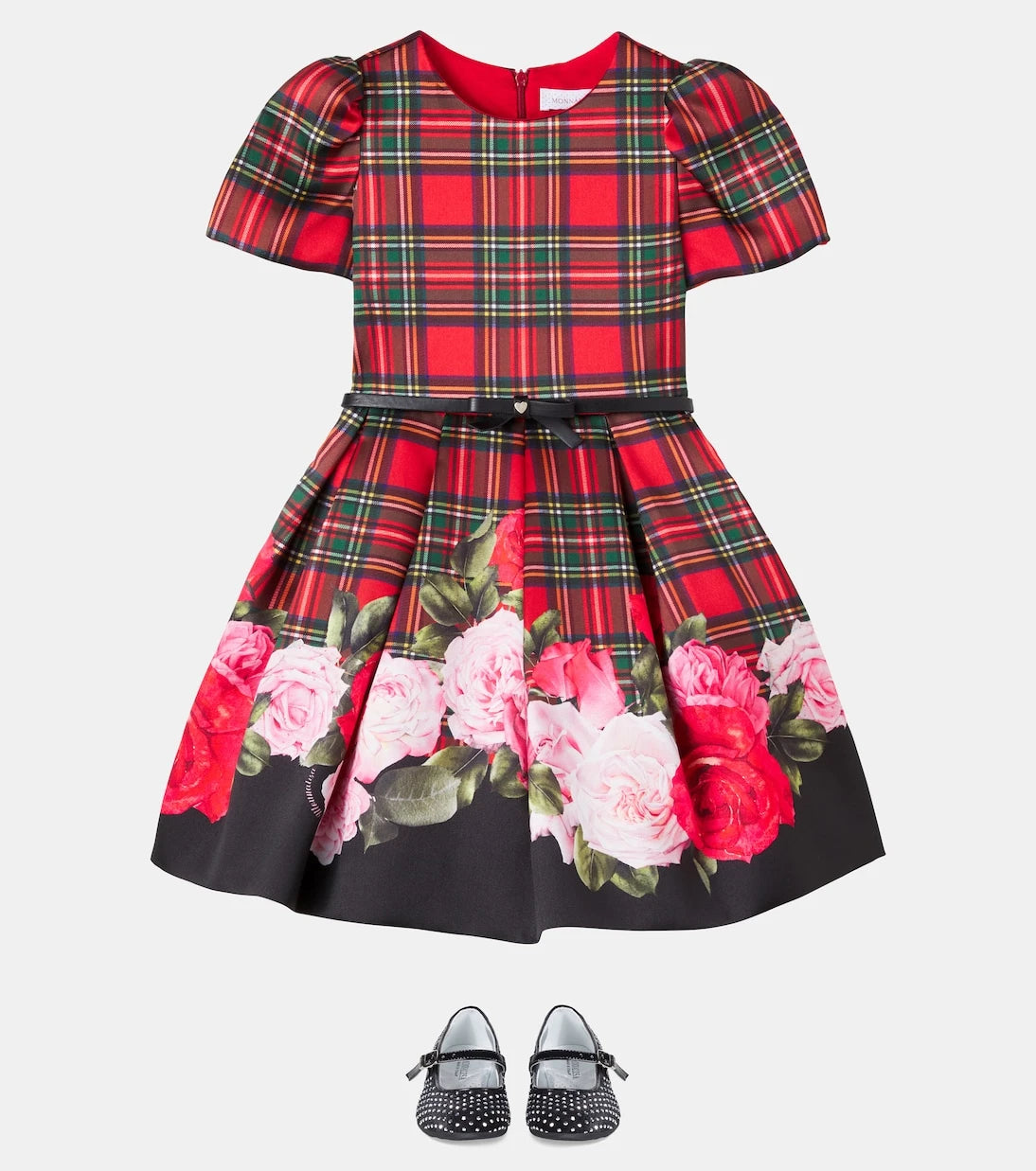 Monnalisa - Floral tartan dress