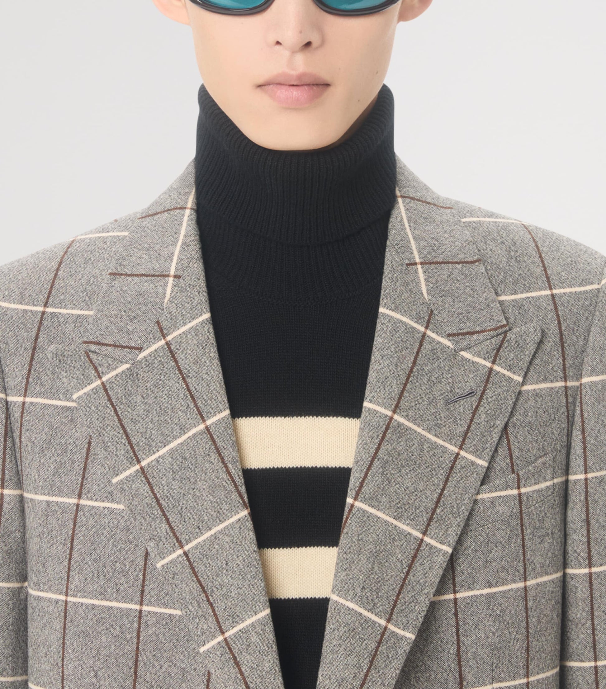 Valentino Garavani Black Virgin Wool Stripe Rollneck Sweater