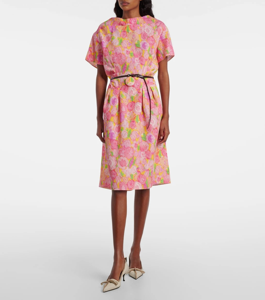 Prada - Floral silk-blend cloqué midi dress