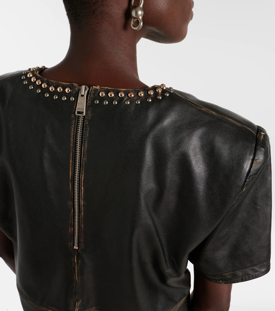 Area - Studded leather shirt dress