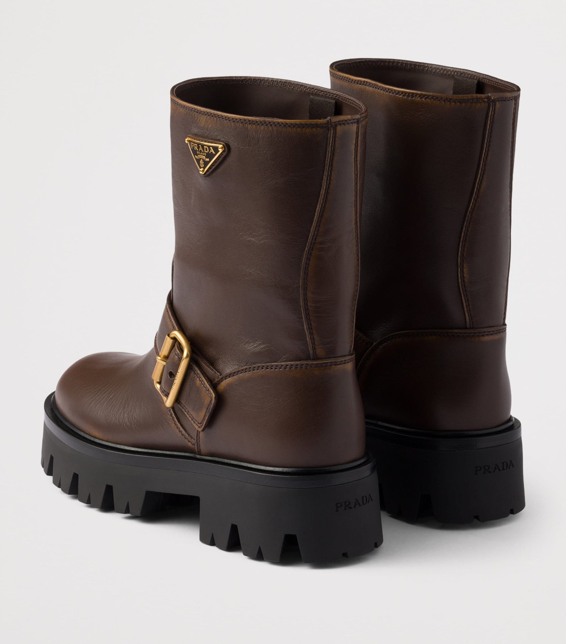 Prada Brown Leather Biker Boots