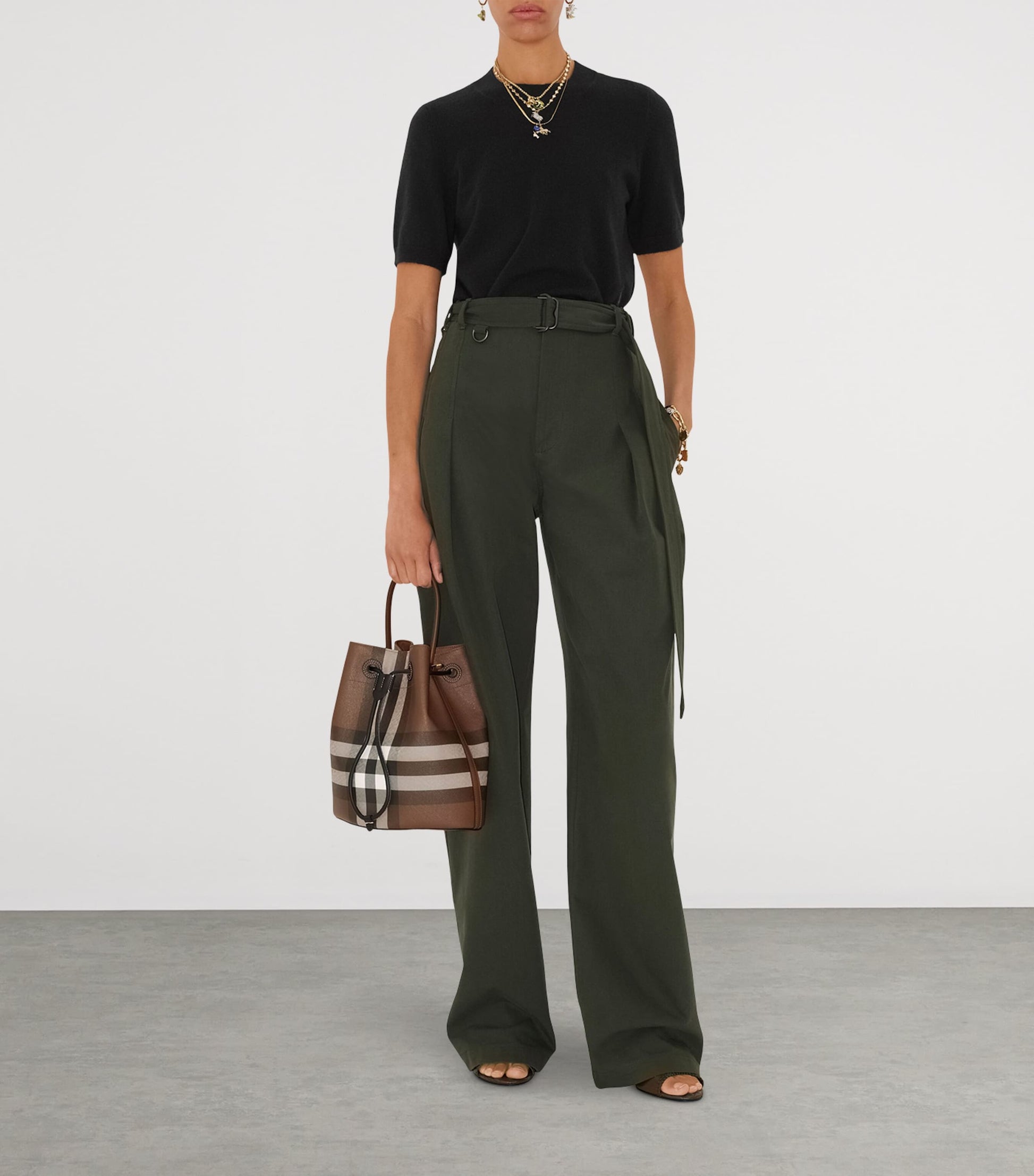 Burberry Brown Small Check Bucket Bag