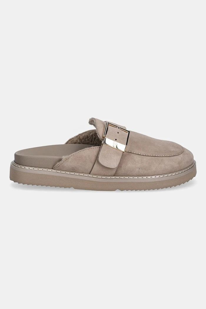 Велурени чехли Tommy Hilfiger TH BUCKLE FUR SUEDE MULE