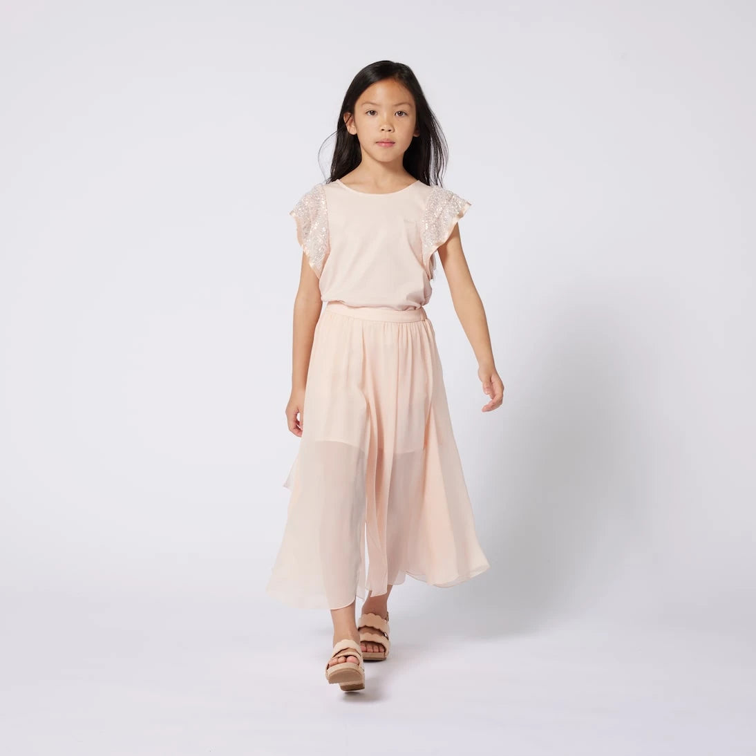 Chloé Kids - بلوزة من جيرسيه القطن المزين بالترتر