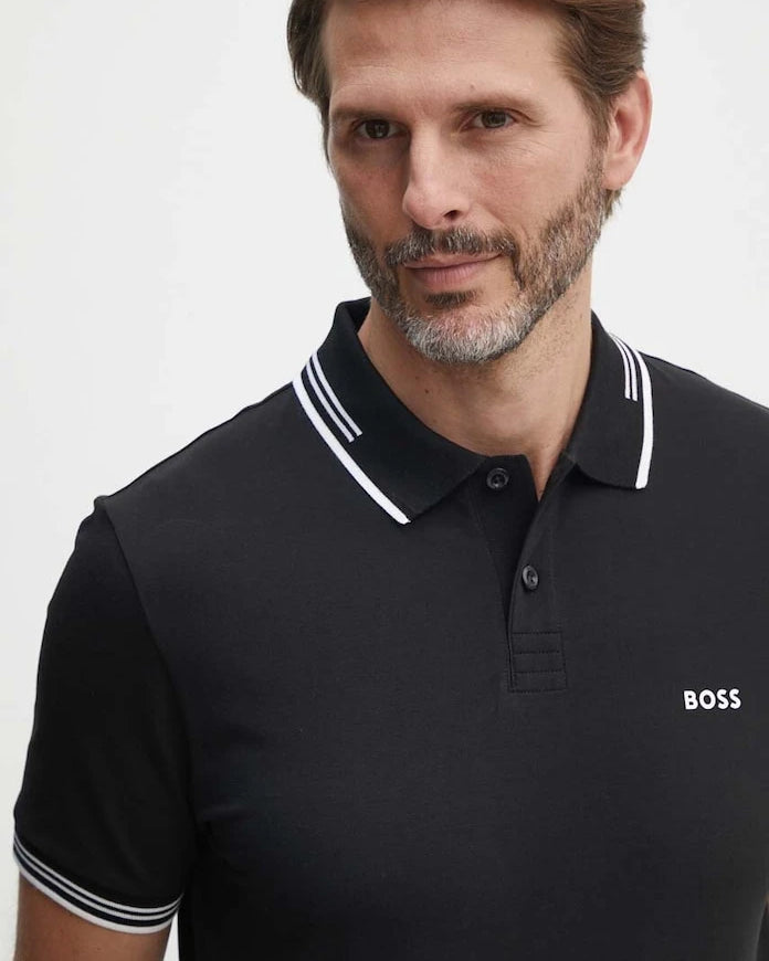 BOSS Green yakalı pamuklu erkek tişört Paul
