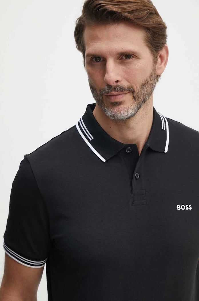 BOSS Green yakalı pamuklu erkek tişört Paul