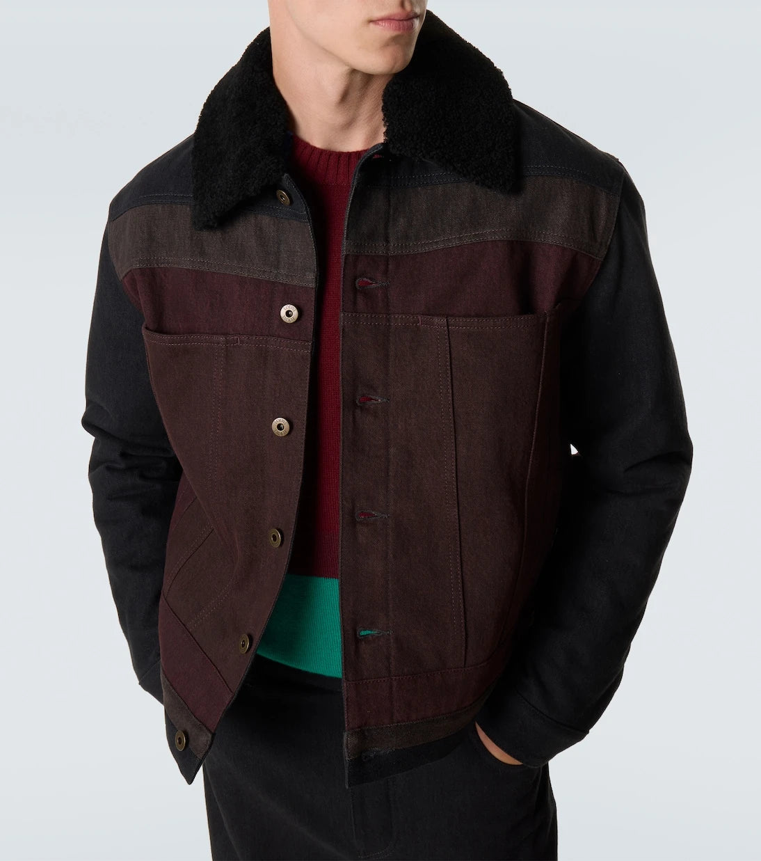 Loewe - Shearling-trimmed denim blouson jacket